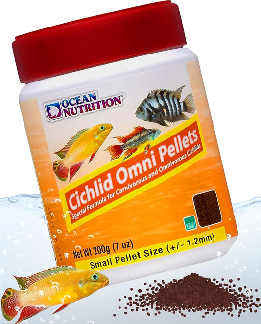 Fish Food Cichlid Pellets, 7 Oz (200 G), Small Pellet | High Protein (41%) Soft Moist Sinking Pellets for Omnivorous Predatory Cichlids - Enhances Color & Growth