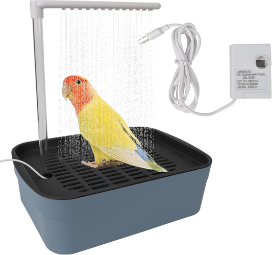 Parrot Bathtub, Automatic Bird Shower with Pump Large Bird Shower Fountain Indoor Bathtub USB Powered Circulating Bathtub Bird Bath Shower Tub Bird for Cockatoos Parakeets Conures
