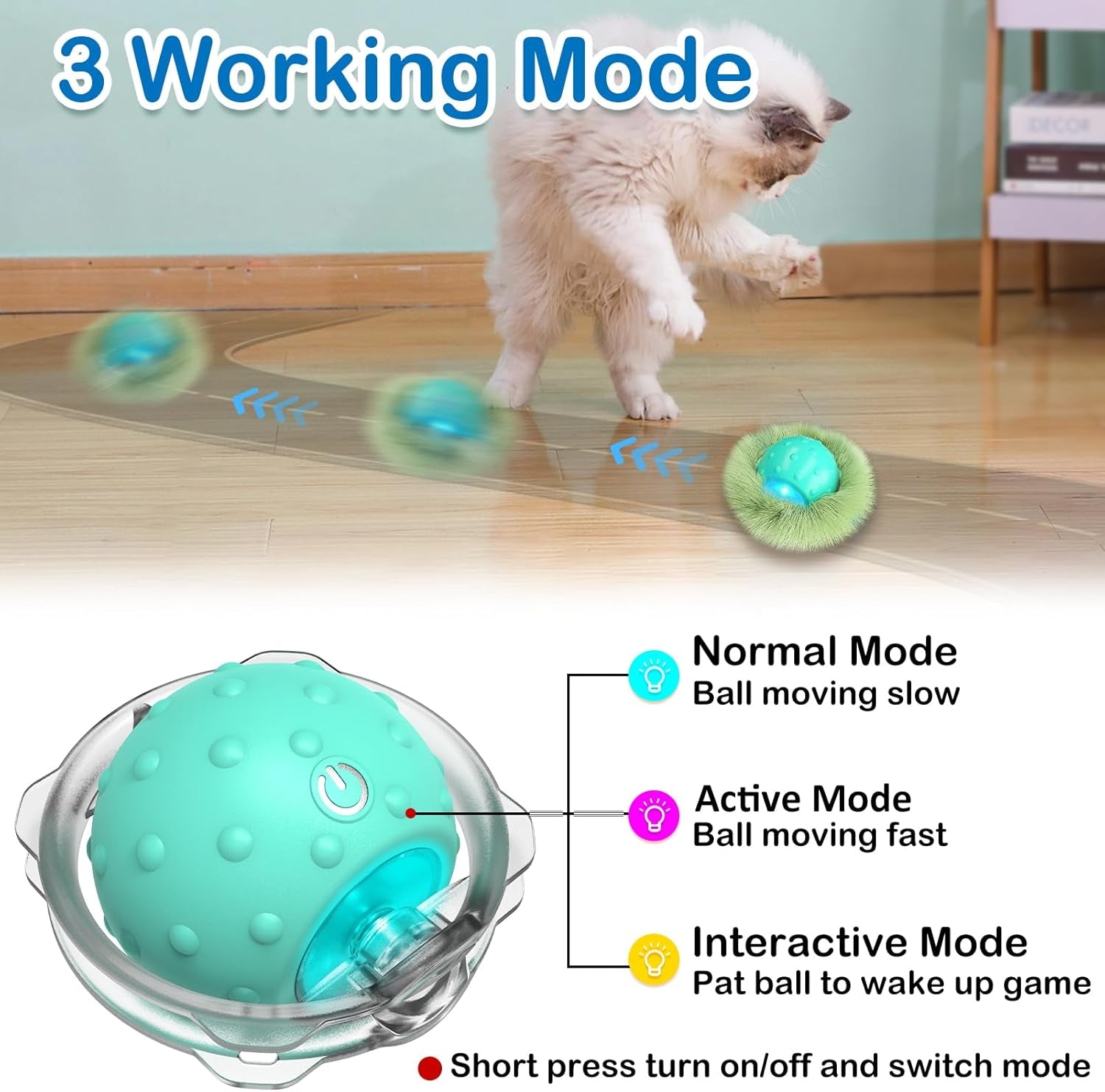 Interactive Cat Toys for Indoor Cats,Automatic Moving Cat Ball in Pouch,Chirping Stimulation,Hide-N-Seek Chase Exercise Game,Motion Activate,Rechargeable Kitten Toys