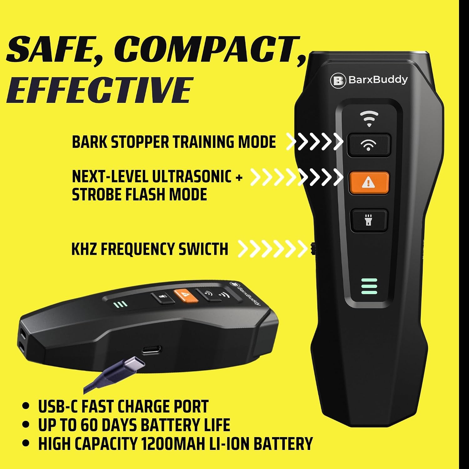 2Nd Gen Dog Bark Deterrent Devices | Long Range Ultrasonic | Bark Collar Alternative | Dog Training Indoor/Outdoor | Rechargeable anti Bark Device for Dogs (Black)