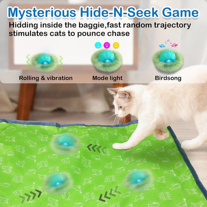 Interactive Cat Toys for Indoor Cats,Automatic Moving Cat Ball in Pouch,Chirping Stimulation,Hide-N-Seek Chase Exercise Game,Motion Activate,Rechargeable Kitten Toys