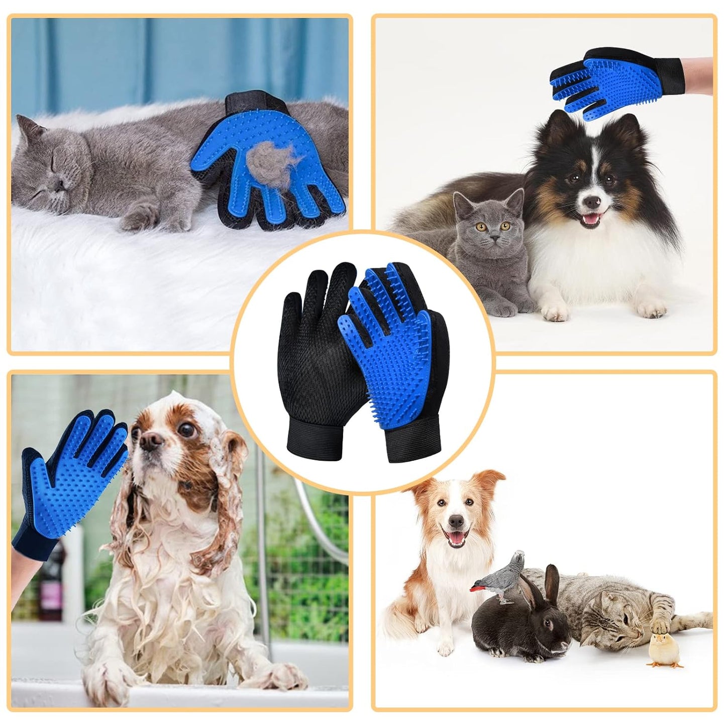 Cat Grooming Glove Brush, Pet Hair Remover Tool, 1 Pair Reusable Dog Hair Fur Remover for Carpet, Furniture, Couch, Clothes, Eco-Friendly and High Efficiency (Blue) | Reusable Dog Hair Fur Remover for Carpet, Furniture, Couch, Clothes, Eco-Friendly and High Efficiency (Blue)