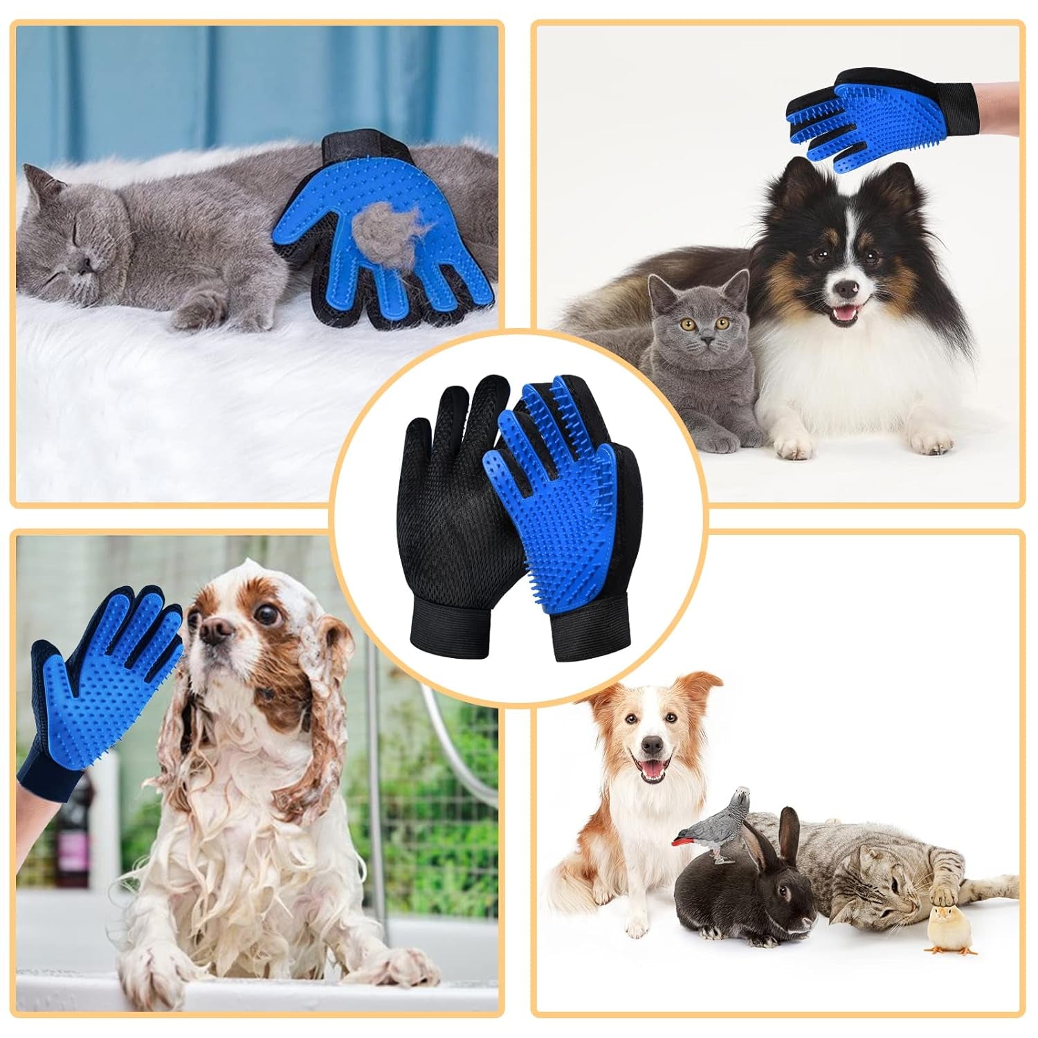 Cat Grooming Glove Brush, Pet Hair Remover Tool, 1 Pair Reusable Dog Hair Fur Remover for Carpet, Furniture, Couch, Clothes, Eco-Friendly and High Efficiency (Blue) | Reusable Dog Hair Fur Remover for Carpet, Furniture, Couch, Clothes, Eco-Friendly and High Efficiency (Blue)