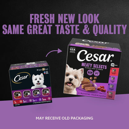 Classic Loaf in Sauce Wet Dog Food, Meaty Selects, 3.5 Oz, 24 Count | Made in USA, Real Beef or Chicken #1 Ingredient, No Fillers or Artificial Flavors, Slow-Cooked, Easy Peel Trays