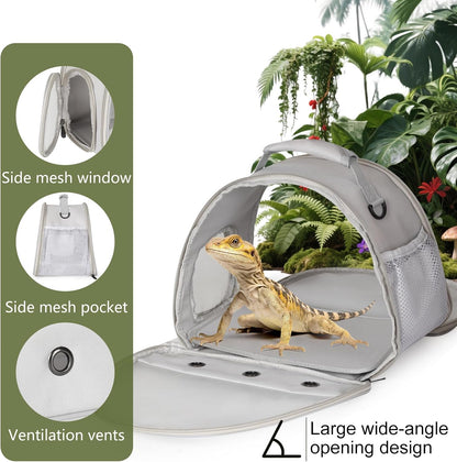 Bearded Dragon Carrier,Lizards Carrier, Small Animal Travel Carrier for Hedgehog Rat Parrot Bird Guinea Pig, Portable Guinea Pig Travel Carrier for 2(Grey)
