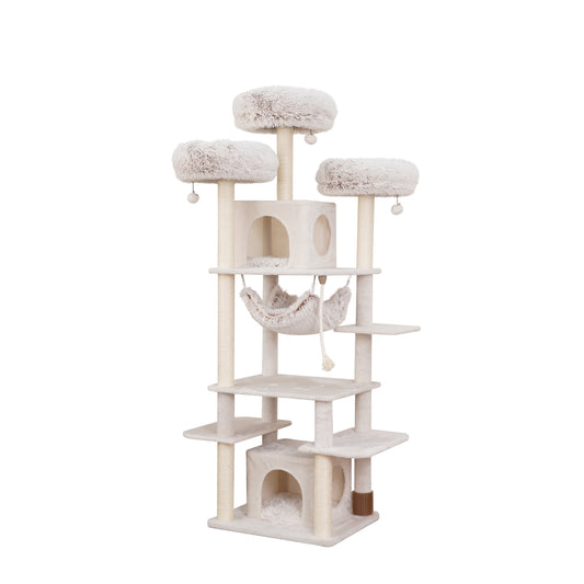 8-Level 73" Cat Tree Sanctuary with Condos Hammock Perches Toys, Cream