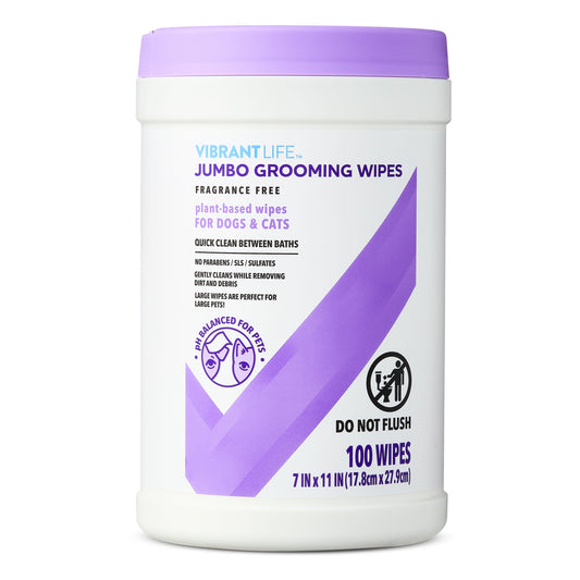 Jumbo Grooming Wipes for Dogs & Cats, Fragrance Free, 100 Wipes