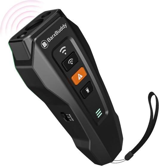 2Nd Gen Dog Bark Deterrent Devices | Long Range Ultrasonic | Bark Collar Alternative | Dog Training Indoor/Outdoor | Rechargeable anti Bark Device for Dogs (Black)