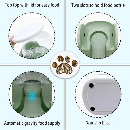 Automatic Dog Food Feeder Gravity Cat Food Dispenser Large Capacity Pet Self Feeding Station Bowl Dish for Small and Medium Dogs Cats，1 Gallon，Green