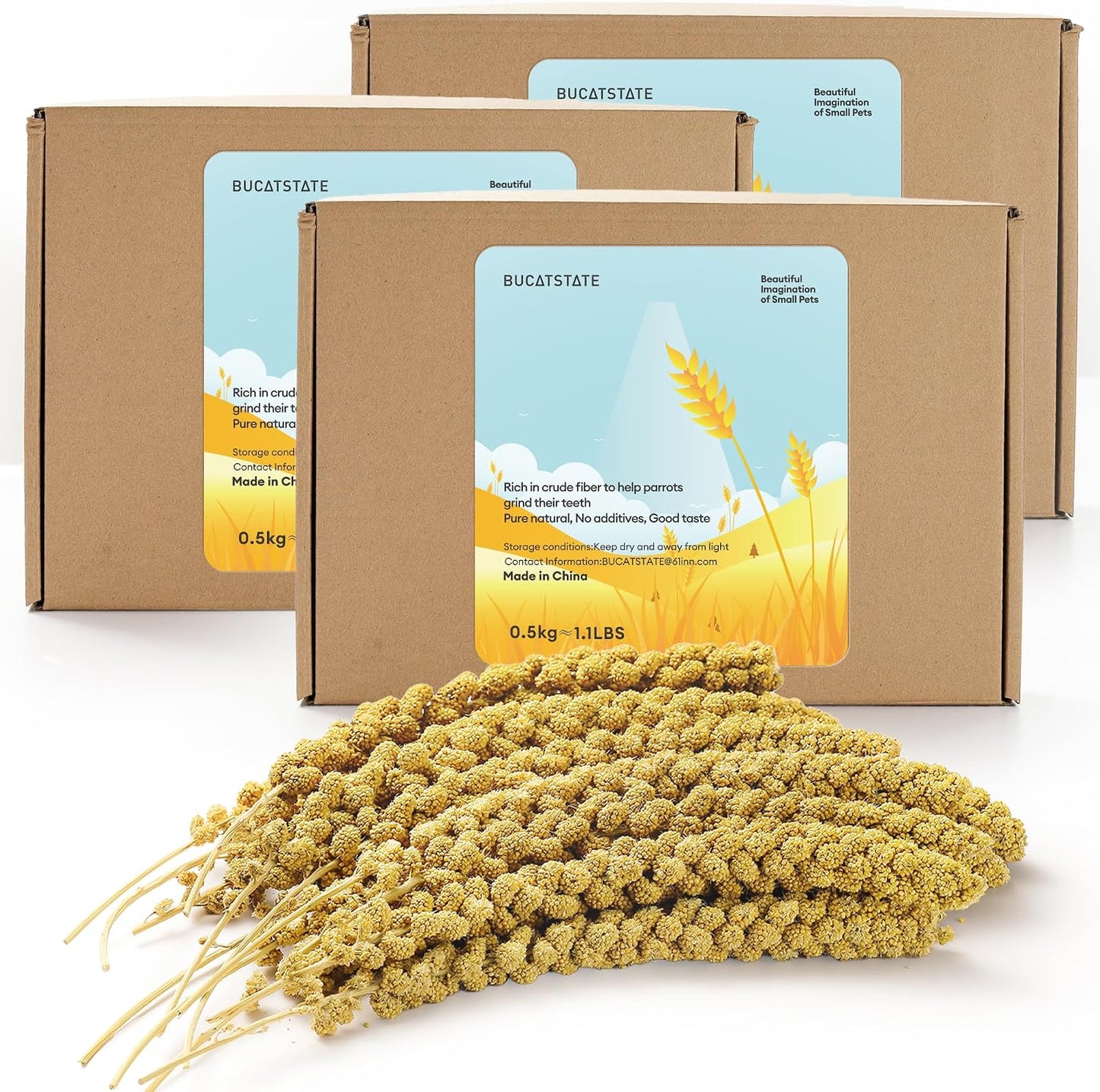 3.3Lbs Millet for Birds, Sun-Dried Parakeet Food for Parrot, Budgie, Cockatiel, Finches, Lovebird, Gmo-Free Parakeet Treats (3 Pack)