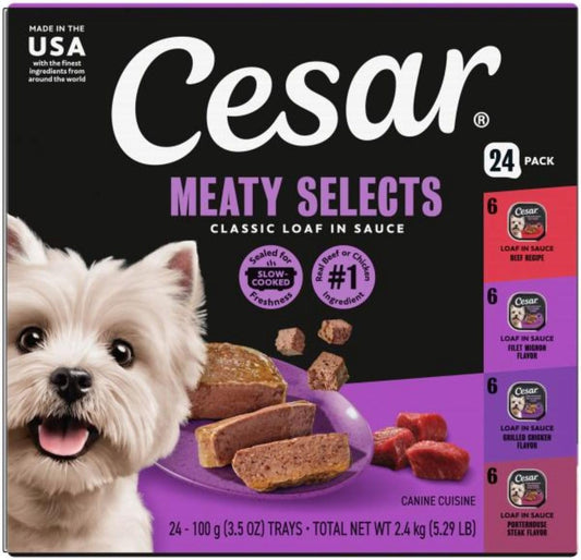 Classic Loaf in Sauce Wet Dog Food, Meaty Selects, 3.5 Oz, 24 Count | Made in USA, Real Beef or Chicken #1 Ingredient, No Fillers or Artificial Flavors, Slow-Cooked, Easy Peel Trays