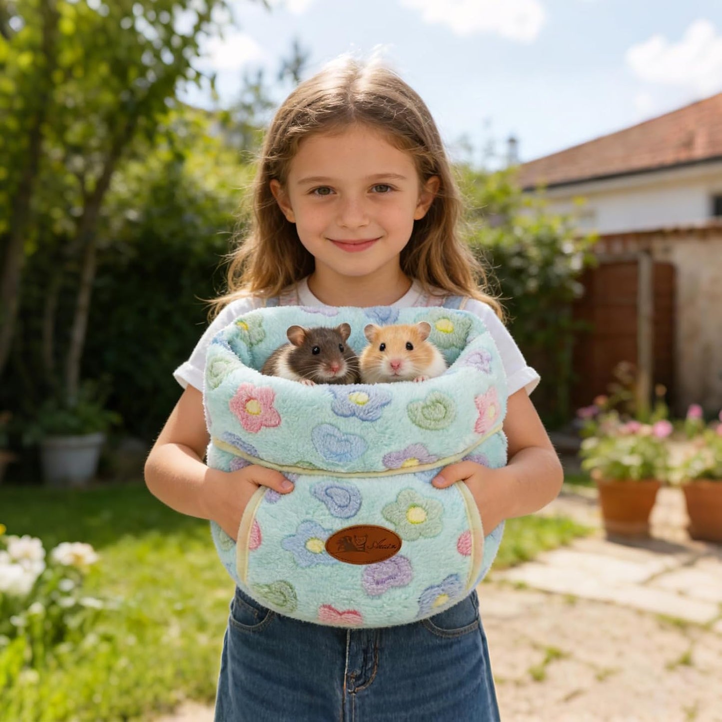 Guinea Pig Bed, Warm Fleece Cuddle Cave, Green Flower | Cozy Guinea Pig House, Portable Guinea Pig Hideout, Soft Coral Fleece, Washable Cushion, Slipper Shape