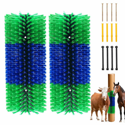 Livestock Scratching Brush 2-Pack, Heavy-Duty Farm Animal Self-Grooming Back Scratcher for Fence or Post Mount, Ideal for Horses, Cattle, Goats, Pigs, Durable Itch Relief Tool - 17.5×7.5 In