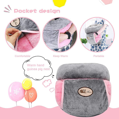 Guinea Pig Bed, Warm Fleece Slipper-Shaped Cuddle Cave, Grey | Guinea Pig Cuddle Cave Cozy House, Portable Guinea Pig Hideout, Soft Coral Fleece, Washable Cushion