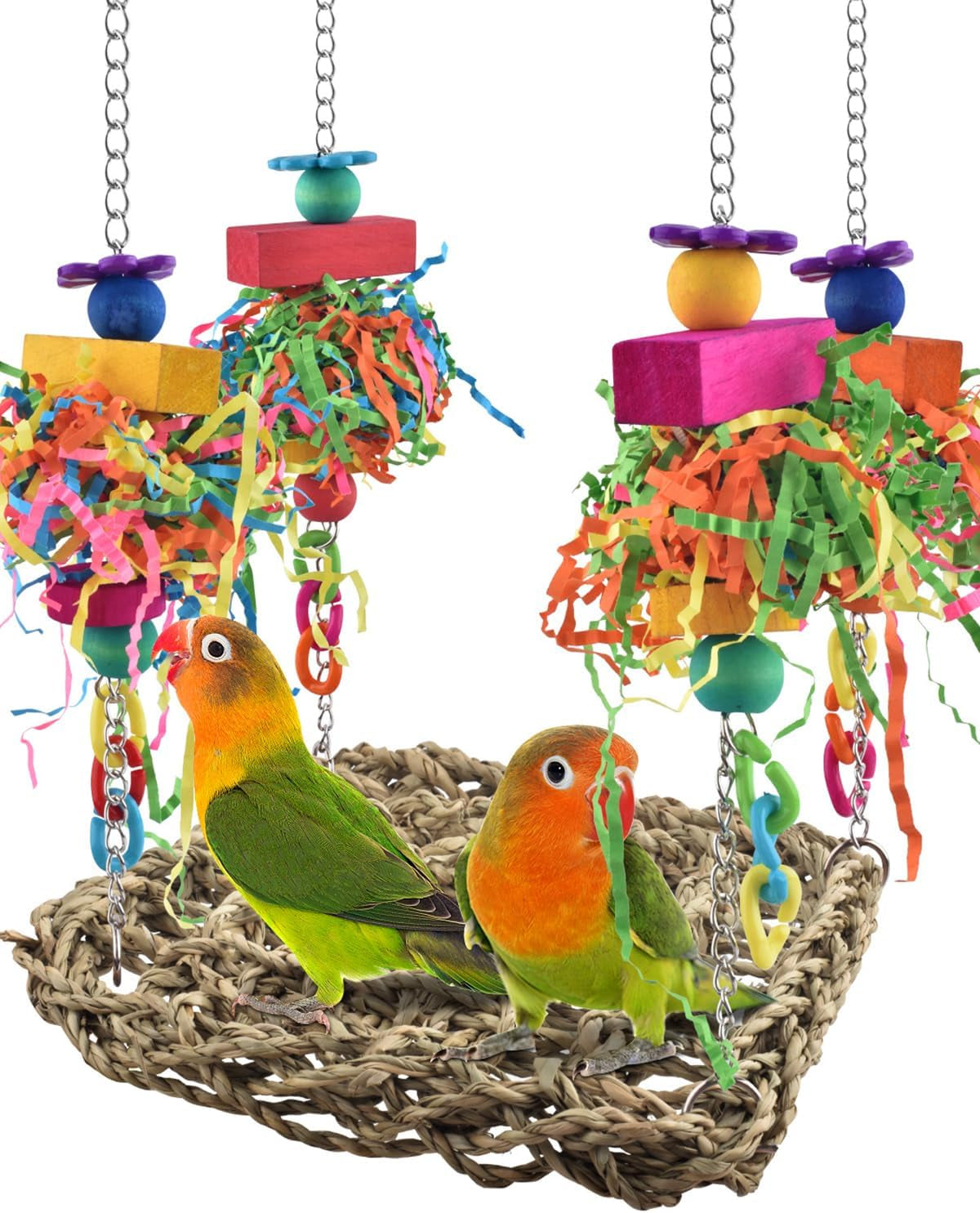 Bird Toys, Grass Swing Hammock Climbing Toy for Parrot Parakeet | Natural Grass with Colorful Chew Toys, Climbing and Resting Toys for Small and Medium Pet Birds
