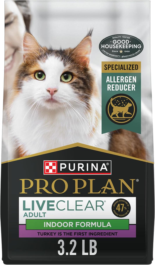Purina Pro Plan Indoor Cat Food Liveclear Cat Allergen Reducing Turkey and Rice Formula - 3.2 Lb.