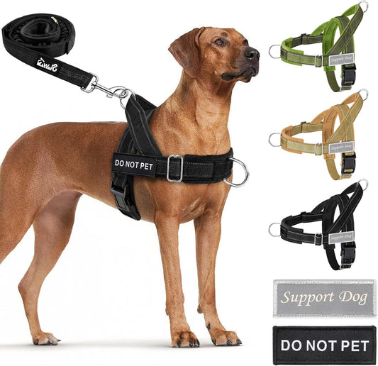 No Pull Dog Harness - Heavy Duty Dog Harness and Leash Set for Medium Large Dogs, Reflective Tactical Harness with Soft Padded and Front Clip for Easy Walk and Training (Black L)