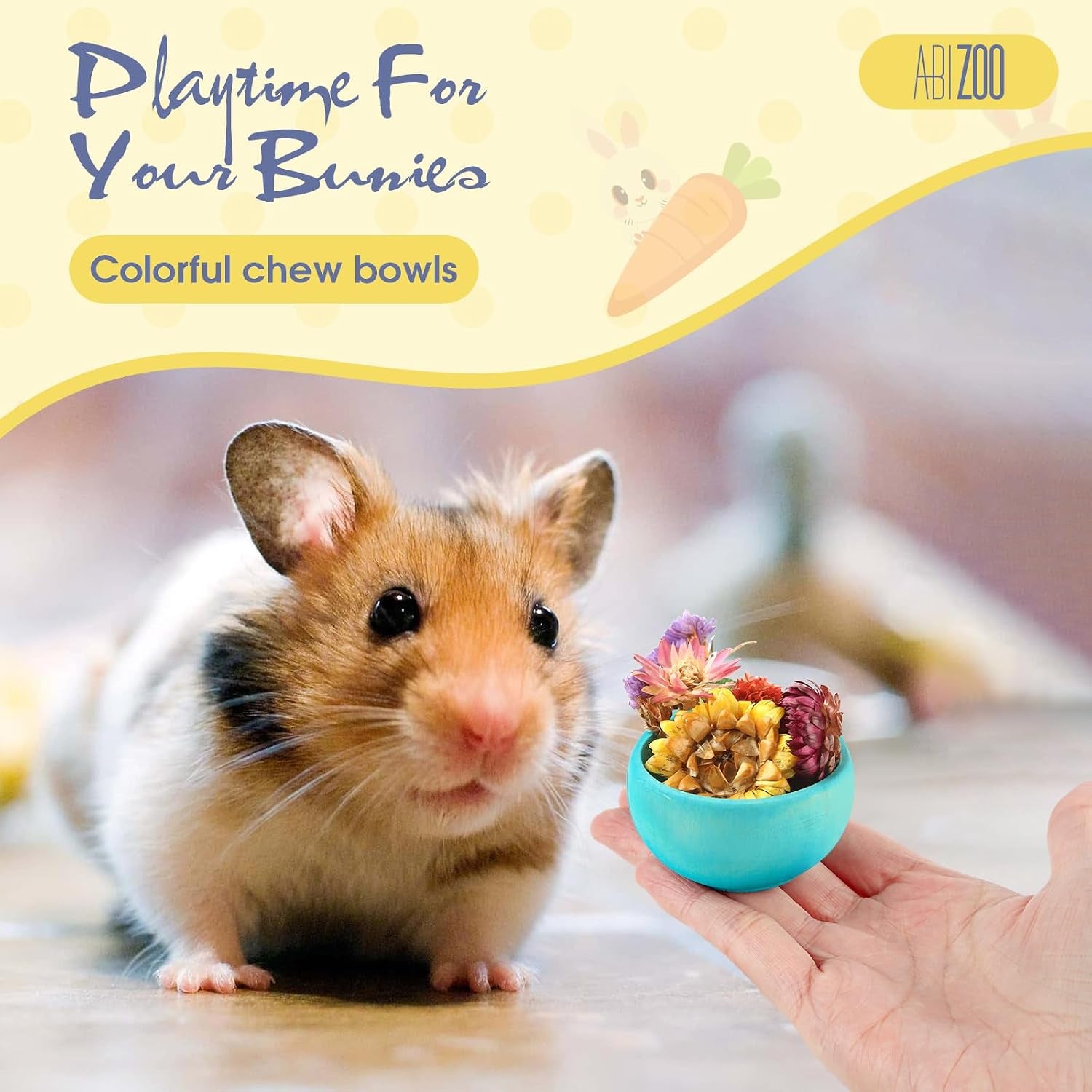 Hamster Chew Bowl,4 Pcs Dwarf Hamster Food Bowl Wood Edible Chew Toys for Rabbit Guinea Pig Chinchilla Degu Gerbil Squirrel Bunny Enrichment Toys Small Size Treats for Teeth