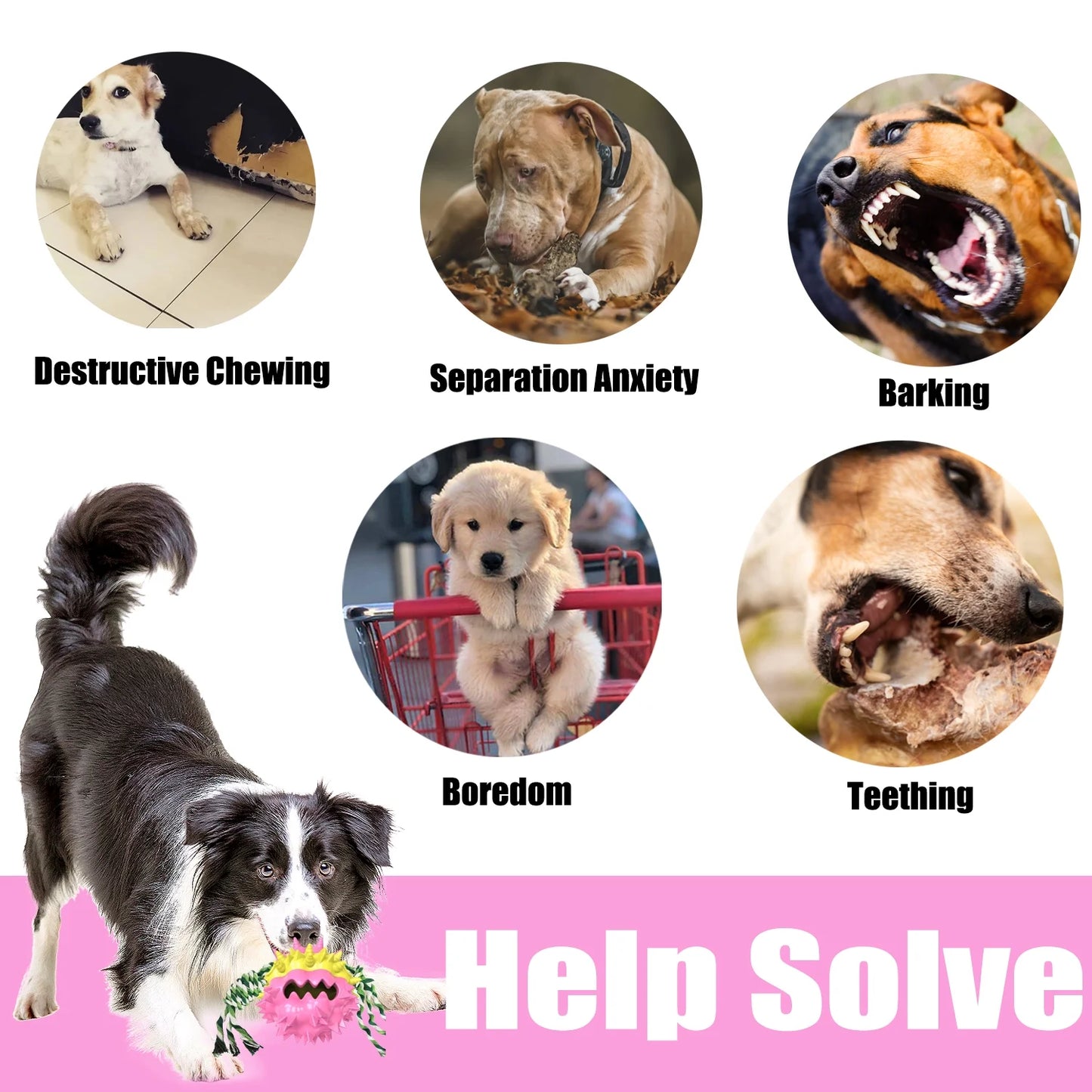 Dog Chew Toys Ball for Aggressive Chewers,  Indestructible Squeaker Dog Toy Puppy Chew Teething Toys for Large Medium Small Dogs,Pink