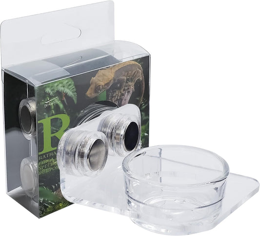 Magnetic Reptile Ledge - Acrylic Feeding Platform for Geckos & Spiders | Glass Bowl & Acrylic Tray; for Chameleon, Bearded Dragon, Jumping Spider; Strong Magnets; Easy-Clean; Compact 2.6"X2.6"