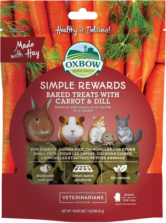 Simple Rewards Baked Carrot & Dill Treats, Rabbit & Guinea Pig Treats Made with Timothy Hay, Healthy Guinea Pig, Hamster & Bunny Snack, Timothy for Rabbit, Made in USA, 3 Oz Bag (Pack of 8)