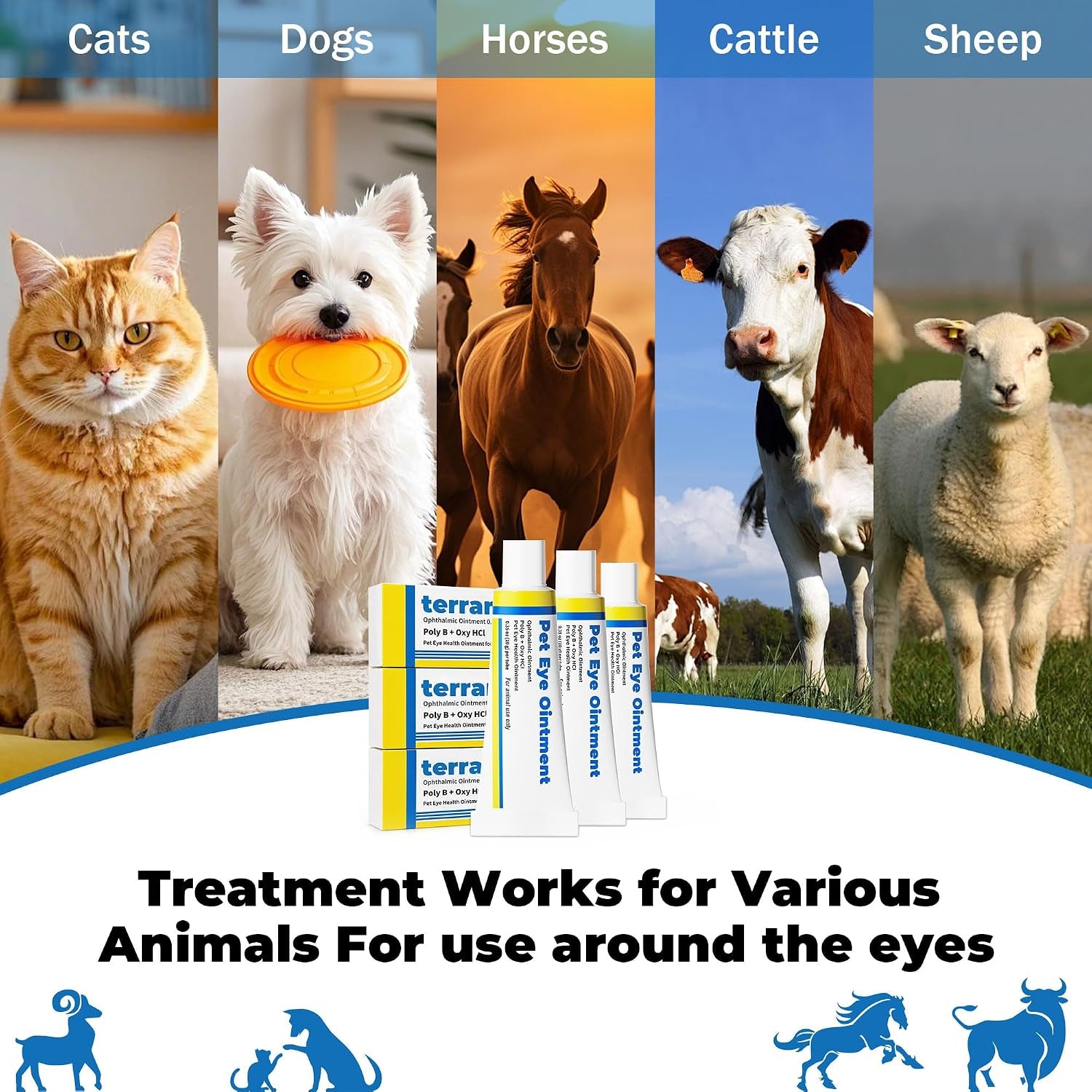 Pet Eye Health for Cats, Dogs, Kittens, Puppies, Horses, Birds,Cattle & Sheep, Daily Eye Care Formula, 3 X 10G Tubes