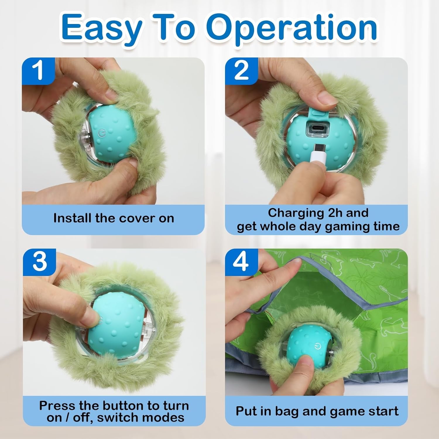 Interactive Cat Toys for Indoor Cats,Automatic Moving Cat Ball in Pouch,Chirping Stimulation,Hide-N-Seek Chase Exercise Game,Motion Activate,Rechargeable Kitten Toys