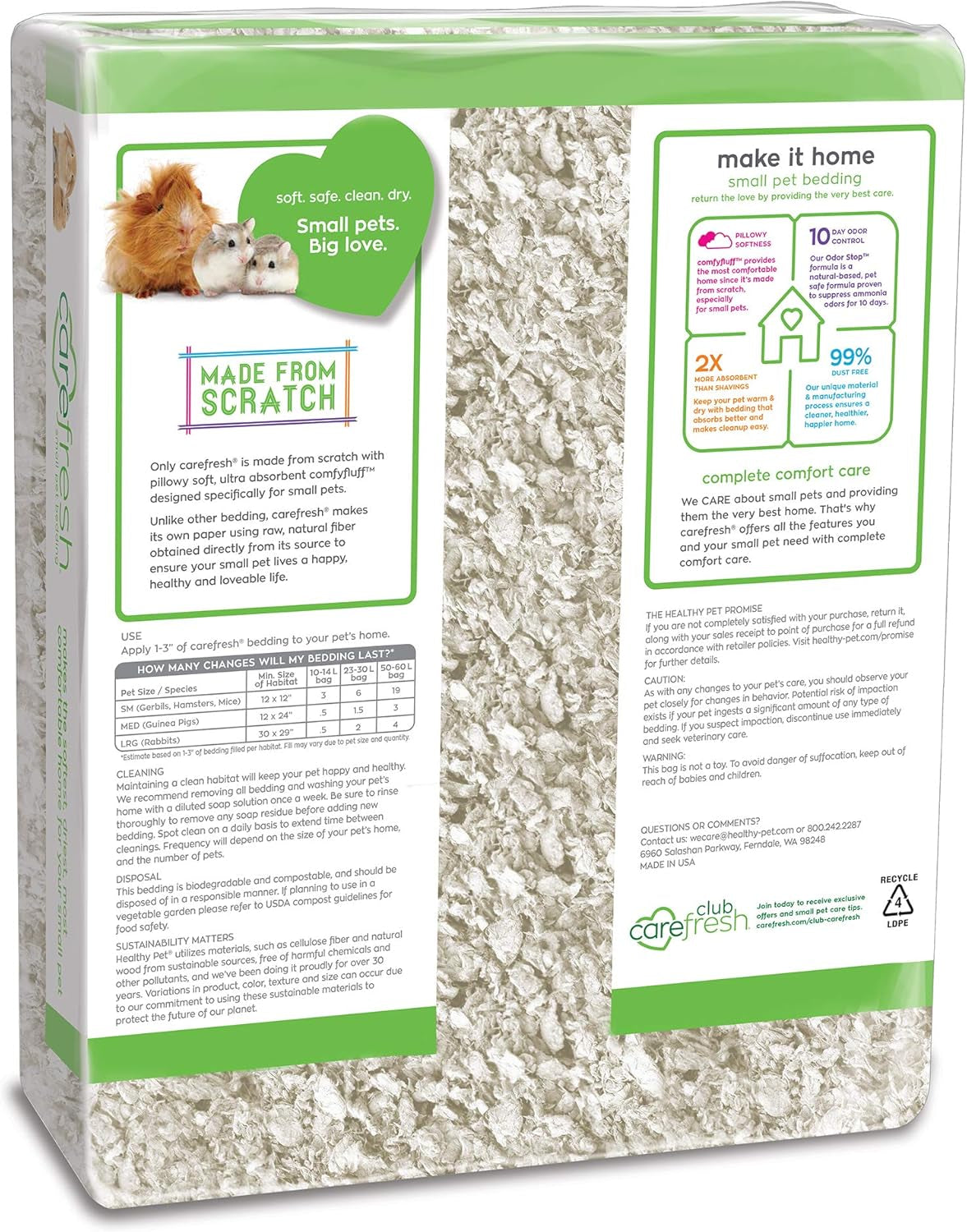 White Natural Paper Small Pet Bedding, Odor Control 50L | 2X More Absorbent, 99% Dust Free, Odor Control, Biodegradable and Compostable, for Hamsters, Rabbits and Guinea Pigs