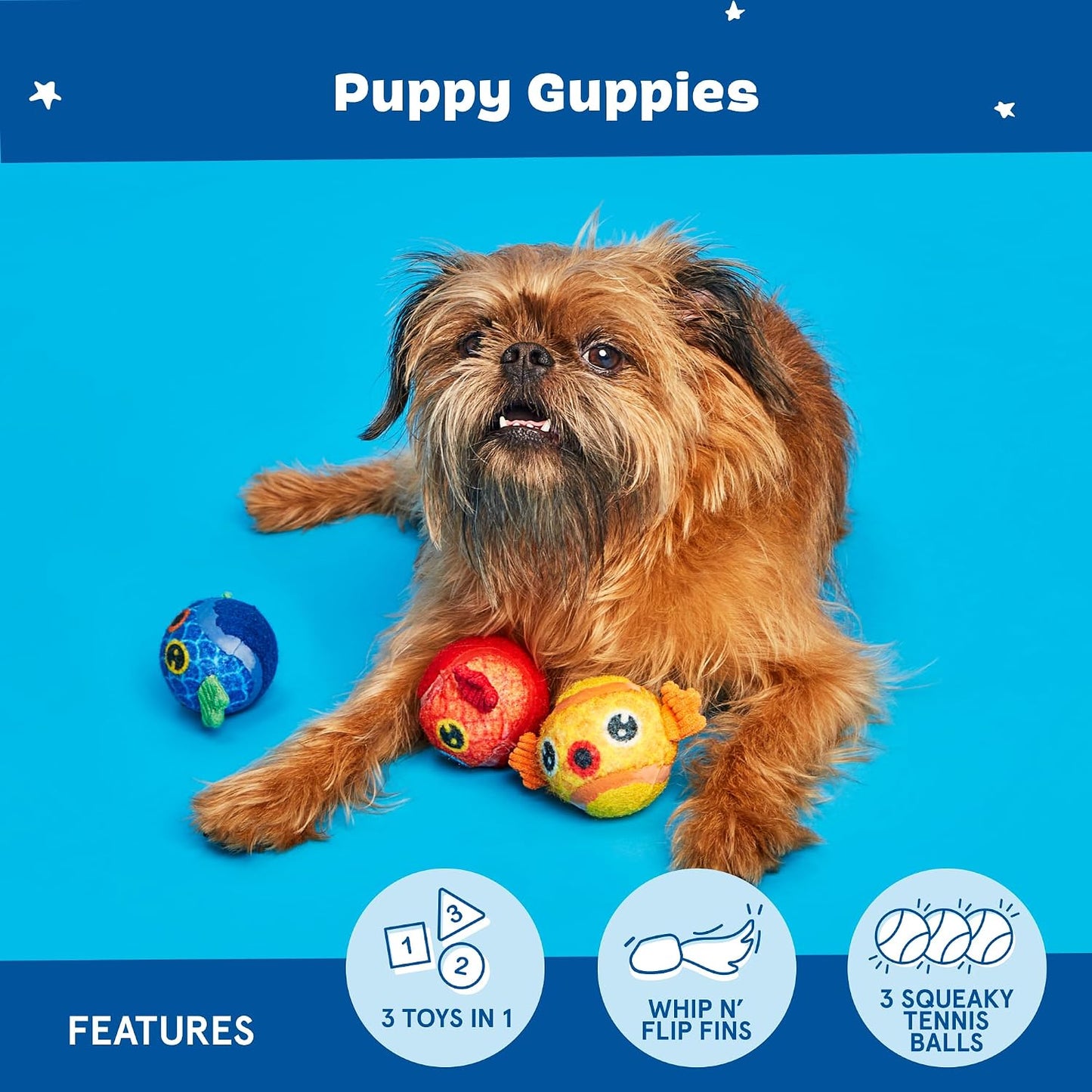 Puppy Guppies 3-In-1 Interactive Plush Dog Toy - for Dogs | Balls - Chew Toy Squeaky Balls - for Small to Medium Dogs and Puppies