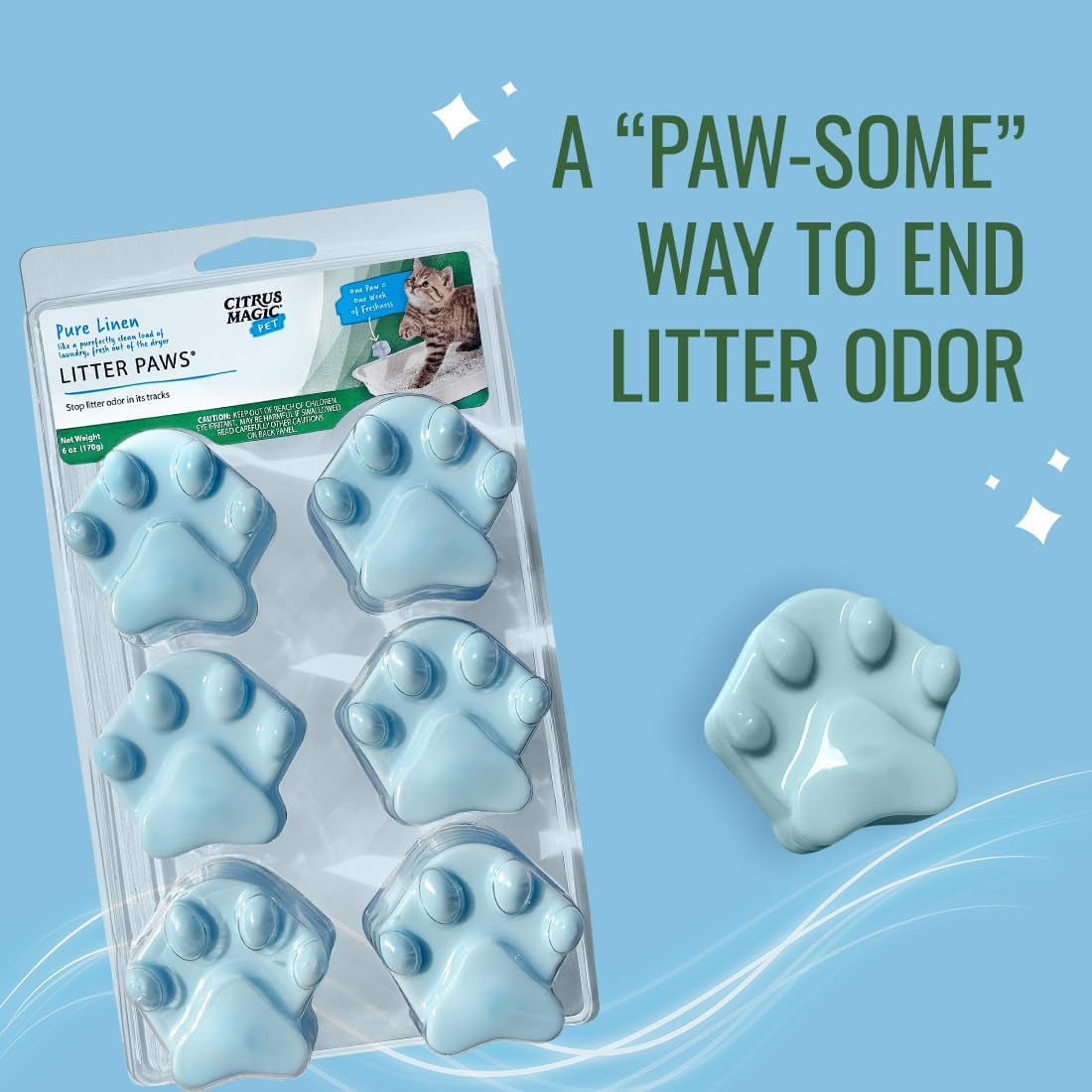 Pet Odor Eliminator Litter Paws, Fresh Linen, 6-Count