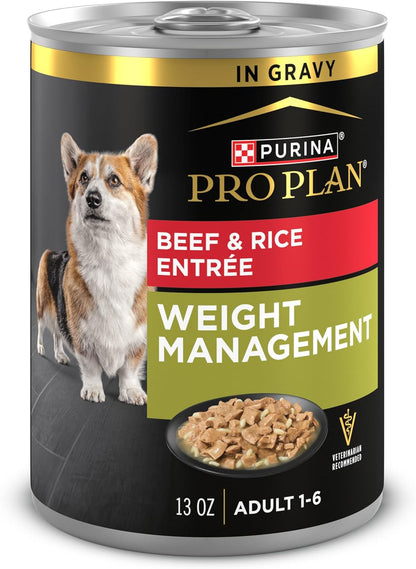 Purina Pro Plan Weight Management Wet Dog Food Beef and Rice Entree in Gravy - (Pack of 12) 13 Oz. Cans