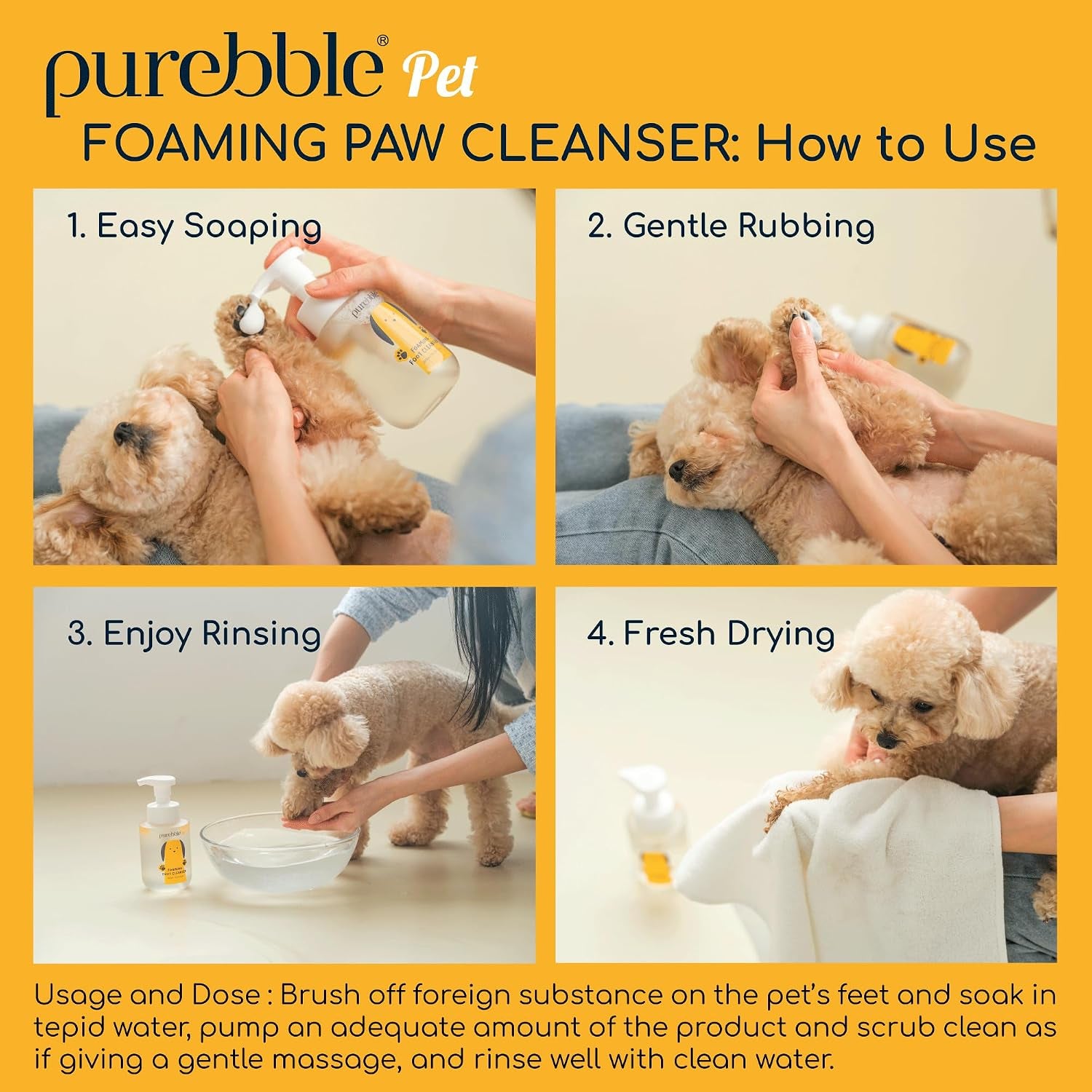 Pet Foaming Foot Paw Cleanser | Designed for All Types of Paw Washers | Dog Cleaning Supplies | Nourishing, Softening, Calming, Itch Reducing for Dog Paws | 300Ml / 10.14 Fl Oz