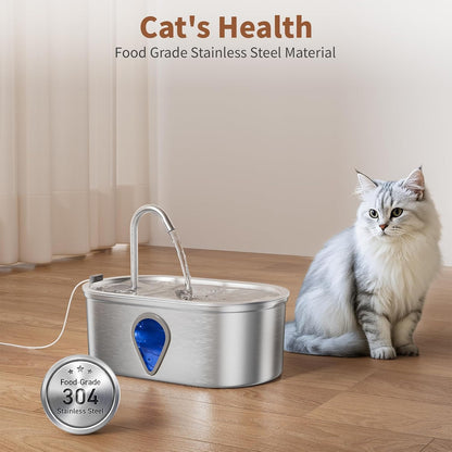 Cat Water Fountain Stainless Steel, 3.5L/118Oz Cat Fountain with Water Level Window Silent Pet Fountain for Drinking, Automatic Cat Water Dispenser Indoor（118Oz）