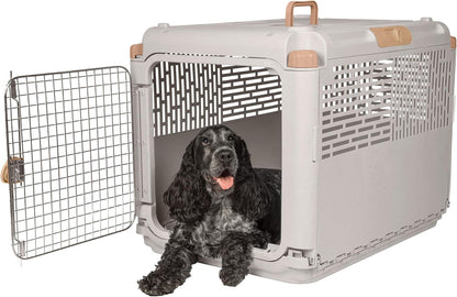 Collapsible Medium Pet Travel Carrier (Tan), Hard-Sided Kennel for Medium Dogs, Puppies, Cats, Kittens, Animals up to 50Lbs, Washable Home & Outdoor Pet Crate, 30.6"L X 22"W X 23.25"H