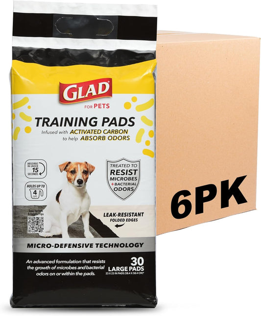 for Pets Activated Carbon Dog Training Pads with Anti-Microbial Technology, Odor Eliminator Pee Mats for Dogs, 6-Layer Leak-Proof Heavy Duty Indoor Puppy Potty Pads, 23 X 23 Inches, 30 Ct - 6 Pk