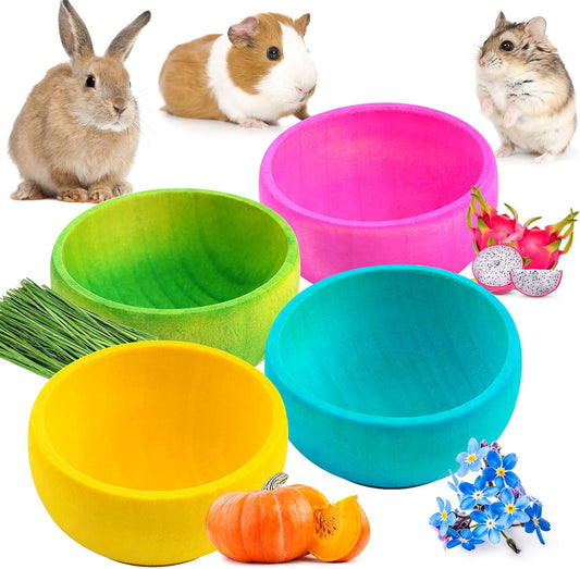 Hamster Chew Bowl,4 Pcs Dwarf Hamster Food Bowl Wood Edible Chew Toys for Rabbit Guinea Pig Chinchilla Degu Gerbil Squirrel Bunny Enrichment Toys Small Size Treats for Teeth