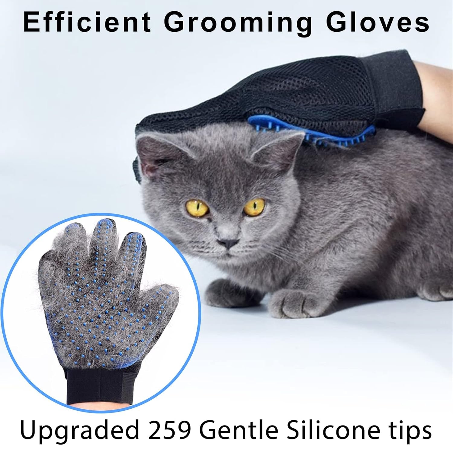 Cat Grooming Glove Brush, Pet Hair Remover Tool, 1 Pair Reusable Dog Hair Fur Remover for Carpet, Furniture, Couch, Clothes, Eco-Friendly and High Efficiency (Blue) | Reusable Dog Hair Fur Remover for Carpet, Furniture, Couch, Clothes, Eco-Friendly and High Efficiency (Blue)