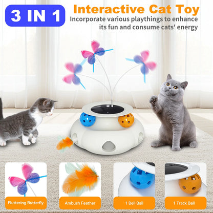 Electric Cat Toy, Interactive Cat Toys, Butterfly Rotation Balls Smart Cat Feather Wand USB Indoor Cat Toys
