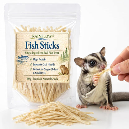 Natural Real Fish Sticks - Healthy Small Pet Snack, 40G | Real Fish Small Pet Treats for Hedgehogs, Squirrels, Hamsters & Sugar Gliders, High Protein Oral Care Treat for Daily Feeding
